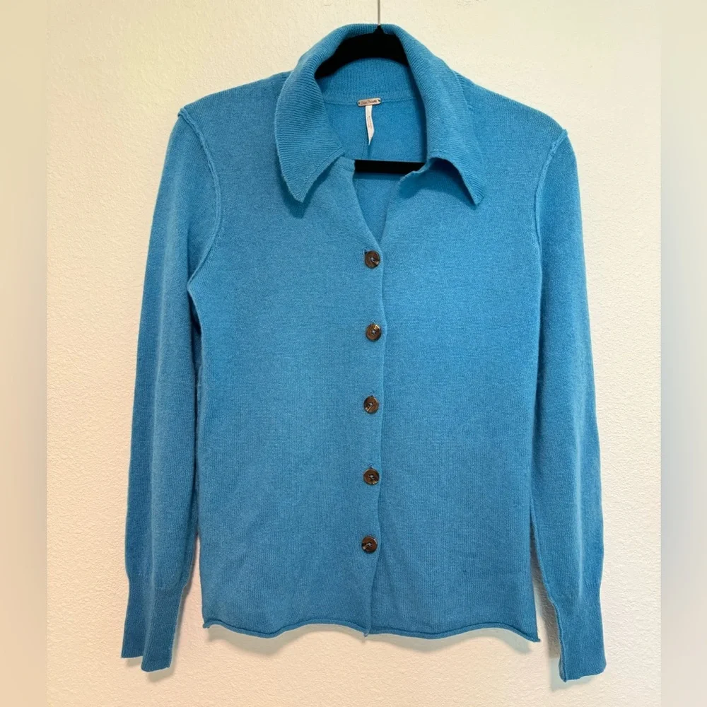 Free people Paloma Cashmere Cardigan 100% Cashmere women’s size Size blue NWOT - Picture 6 of 7